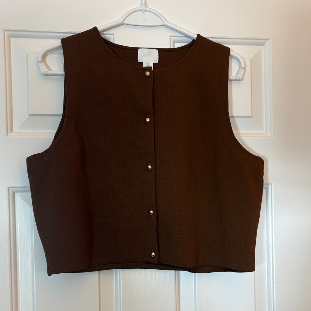 H&M Brown Knit Vest w Gold Buttons Sz L